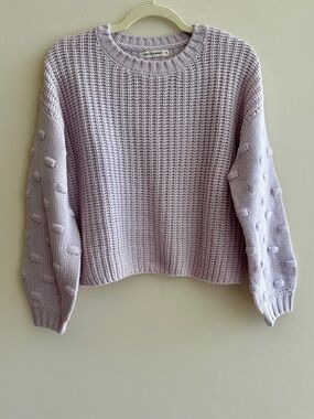 moon & Madison Lilac Purple Mixed Stitch Balloon Sleeve Cropped Sweater, Small